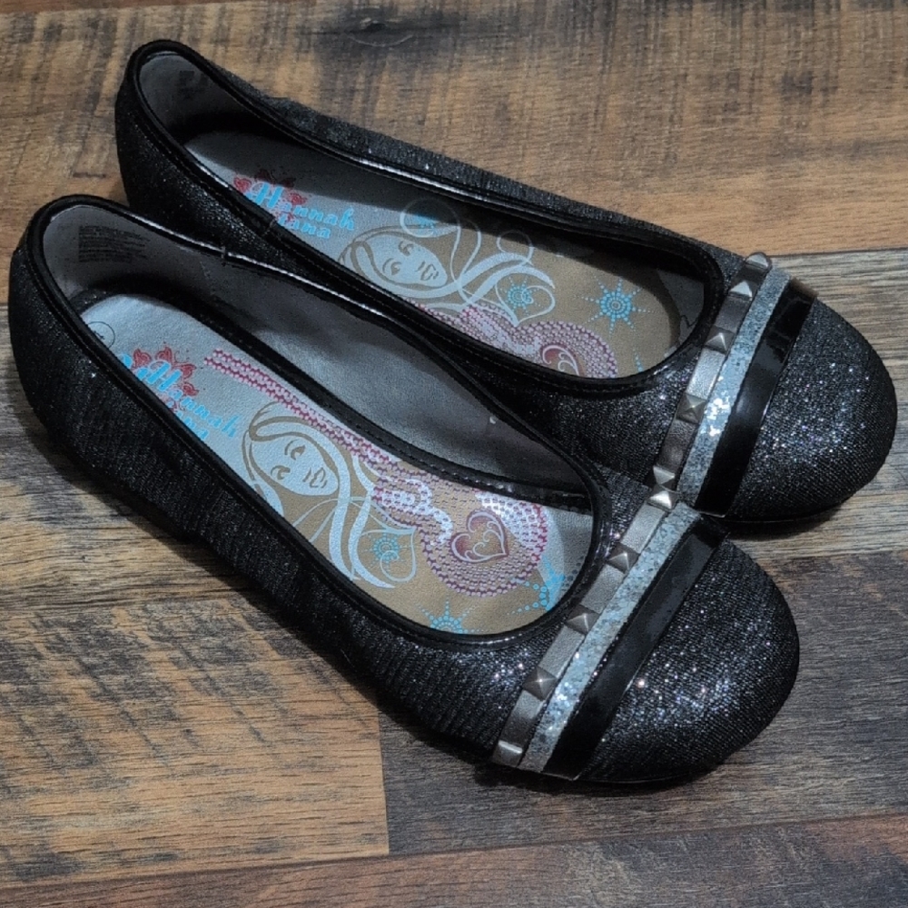 Disney Hannah Montana Black and Silver Glitter Flats